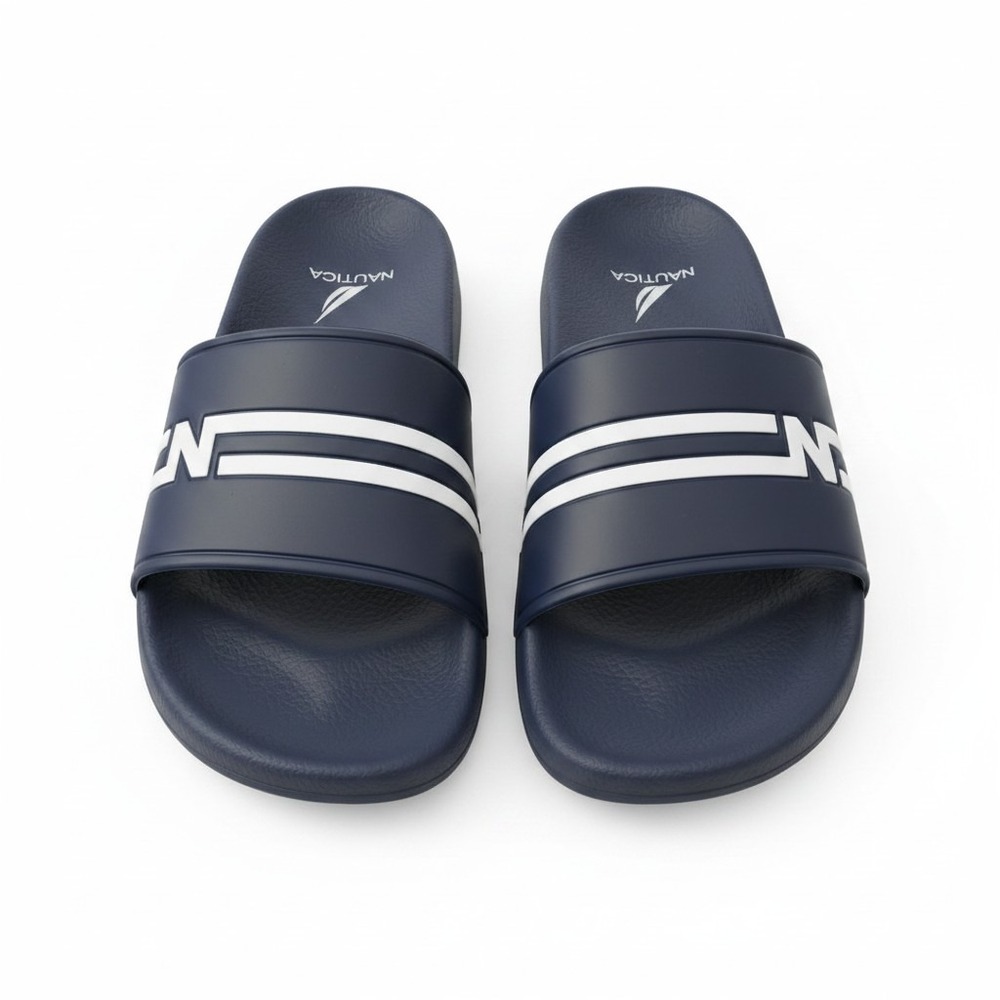 Nautica Kingston Mens Comfort Navy Blue White Striped Slide Sandals Size 11
